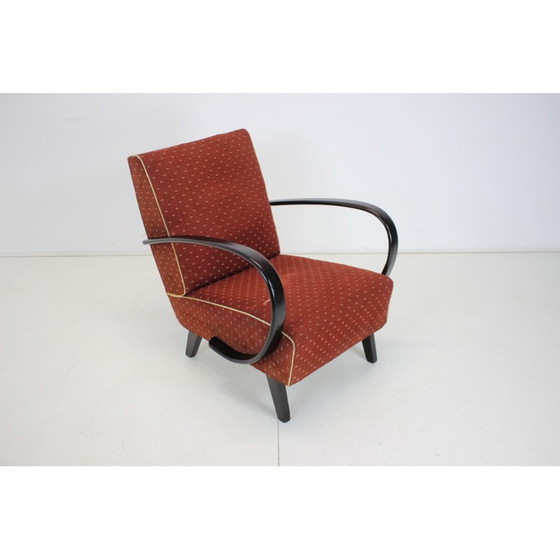Image 1 of Vintage gebogen houten en stoffen fauteuil van Jindrich Halabala voor Up zavody, Tsjecho-Slowakije 1950