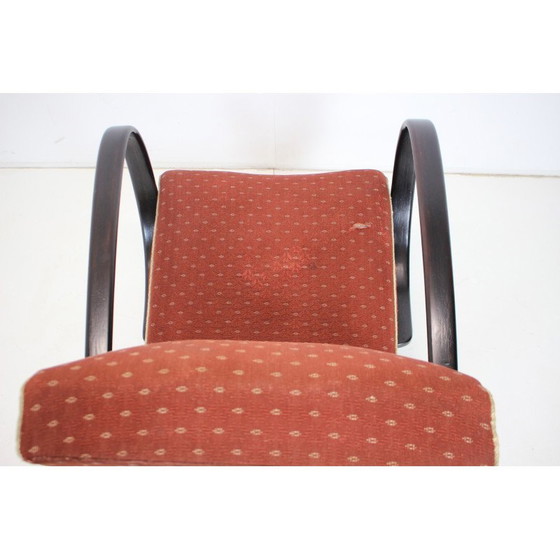 Image 1 of Vintage gebogen houten en stoffen fauteuil van Jindrich Halabala voor Up zavody, Tsjecho-Slowakije 1950