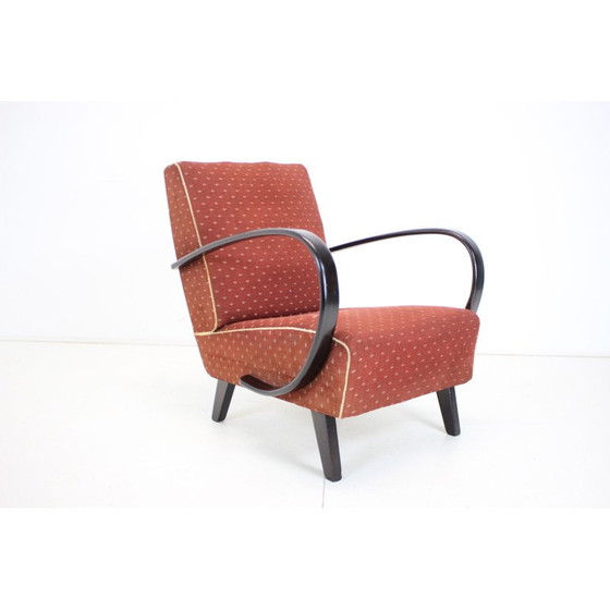 Image 1 of Vintage gebogen houten en stoffen fauteuil van Jindrich Halabala voor Up zavody, Tsjecho-Slowakije 1950