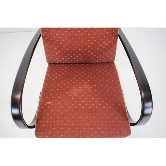 Image 1 of Vintage gebogen houten en stoffen fauteuil van Jindrich Halabala voor Up zavody, Tsjecho-Slowakije 1950