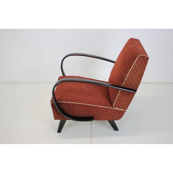 Image 1 of Vintage gebogen houten en stoffen fauteuil van Jindrich Halabala voor Up zavody, Tsjecho-Slowakije 1950