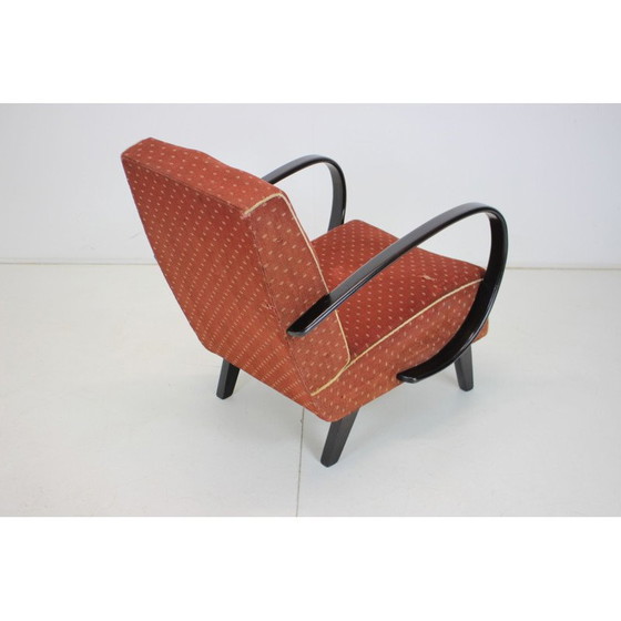 Image 1 of Vintage gebogen houten en stoffen fauteuil van Jindrich Halabala voor Up zavody, Tsjecho-Slowakije 1950