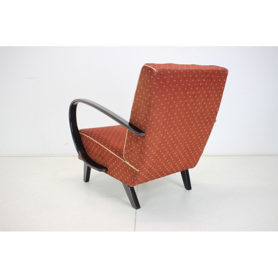 Image 1 of Vintage gebogen houten en stoffen fauteuil van Jindrich Halabala voor Up zavody, Tsjecho-Slowakije 1950
