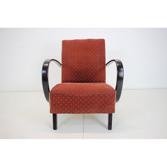 Image 1 of Vintage gebogen houten en stoffen fauteuil van Jindrich Halabala voor Up zavody, Tsjecho-Slowakije 1950