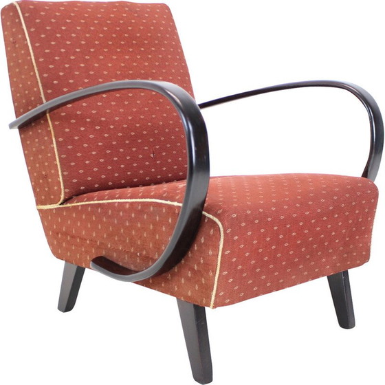 Image 1 of Vintage gebogen houten en stoffen fauteuil van Jindrich Halabala voor Up zavody, Tsjecho-Slowakije 1950