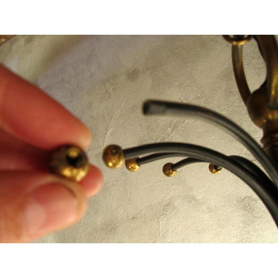 Image 1 of Set van 4 vintage kroonluchters en wandlampen in opaline, glas en messing - jaren 1950