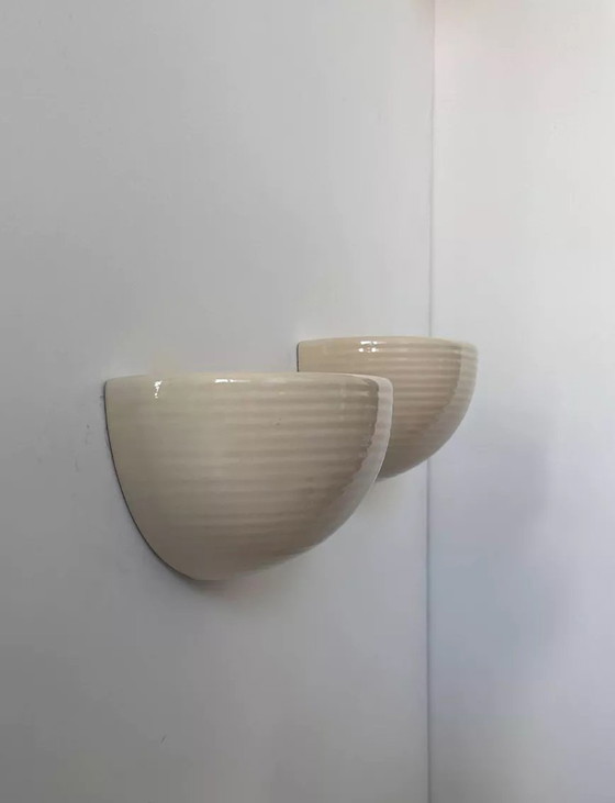 Image 1 of 2X beige porseleinen wandlampen, Frankrijk 1970