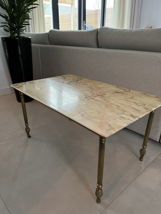 Marmeren salontafel met goud onderstel