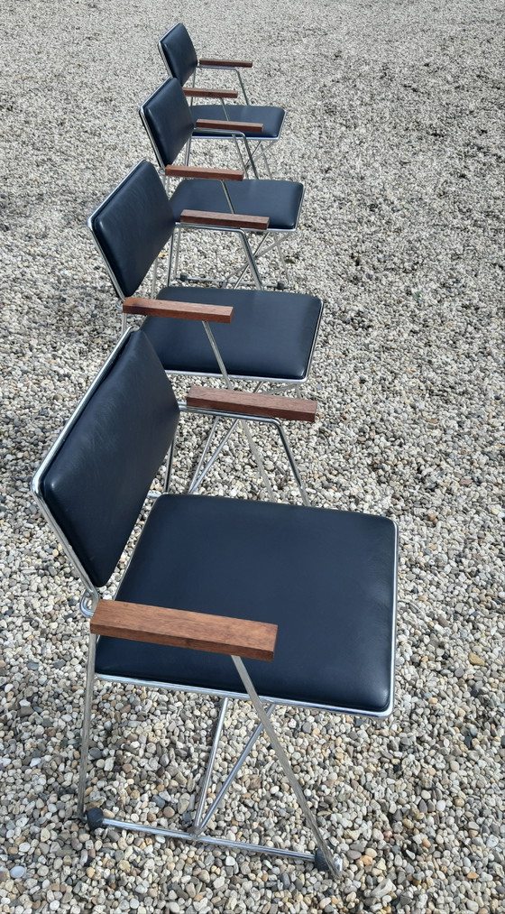 Image 1 of 4 x X- line chairs ,chrome teakhout RUEFURBISHED