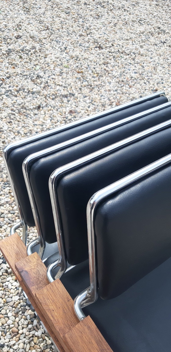 Image 1 of 4 x X- line chairs ,chrome teakhout RUEFURBISHED