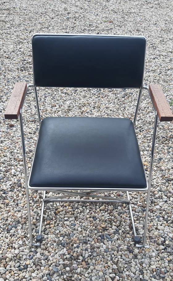 Image 1 of 4 x X- line chairs ,chrome teakhout RUEFURBISHED