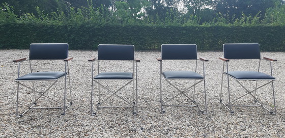 Image 1 of 4 x X- line chairs ,chrome teakhout RUEFURBISHED