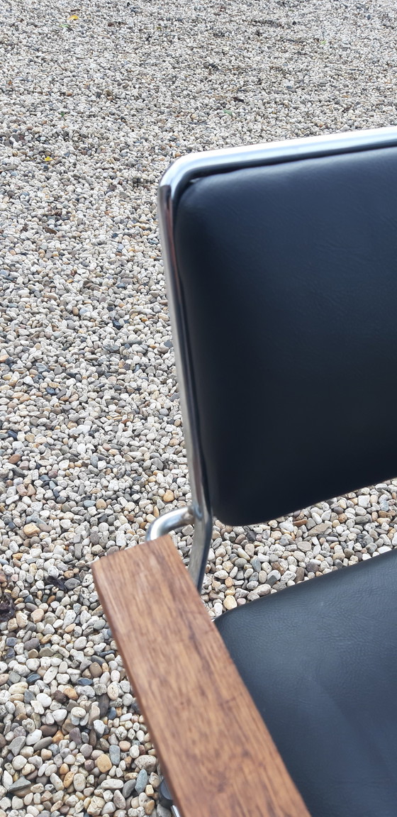 Image 1 of 4 x X- line chairs ,chrome teakhout RUEFURBISHED