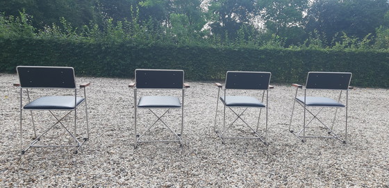 Image 1 of 4 x X- line chairs ,chrome teakhout RUEFURBISHED