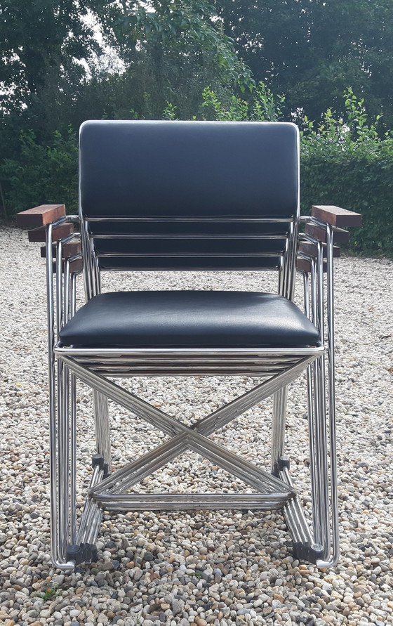 Image 1 of 4 x X- line chairs ,chrome teakhout RUEFURBISHED