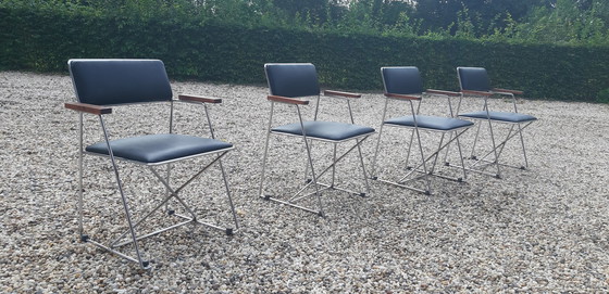 Image 1 of 4 x X- line chairs ,chrome teakhout RUEFURBISHED