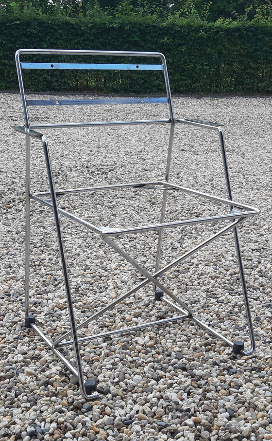 Image 1 of 4 x X- line chairs ,chrome teakhout RUEFURBISHED