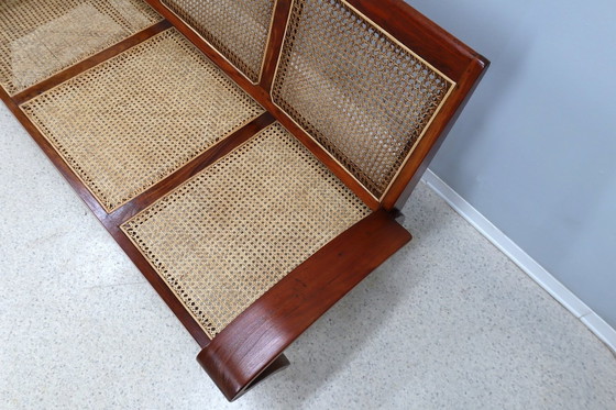 Image 1 of Mid Century 3 zits Teak Sofa en Weens stro 1950S