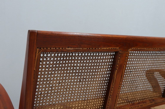 Image 1 of Mid Century 3 zits Teak Sofa en Weens stro 1950S