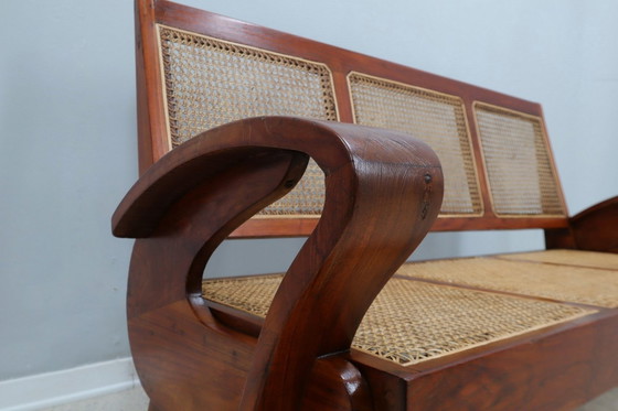 Image 1 of Mid Century 3 zits Teak Sofa en Weens stro 1950S