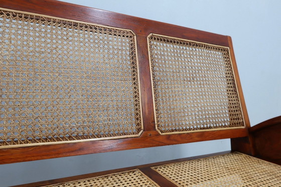 Image 1 of Mid Century 3 zits Teak Sofa en Weens stro 1950S