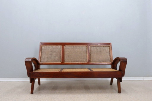 Mid Century 3 zits Teak Sofa en Weens stro 1950S