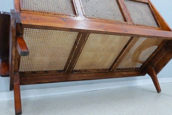 Image 1 of Mid Century 3 zits Teak Sofa en Weens stro 1950S