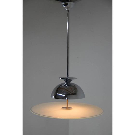 Image 1 of Vintage Bauhaus kroonluchter in chroom en gezandstraald glas, jaren 1930