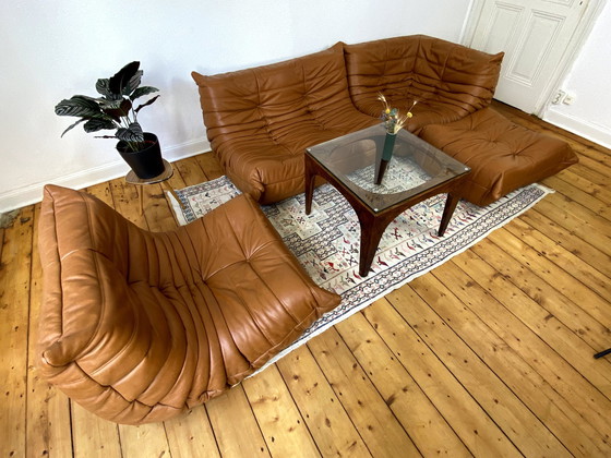 Image 1 of Togo Sofa Michel Ducaroy Ligne Roset 4-delig leer bruin