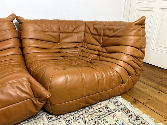 Image 1 of Togo Sofa Michel Ducaroy Ligne Roset 4-delig leer bruin