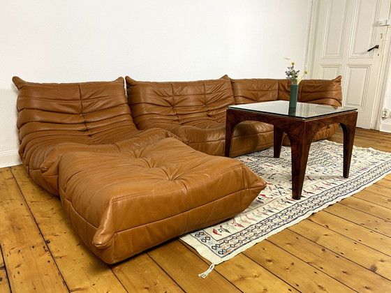 Image 1 of Togo Sofa Michel Ducaroy Ligne Roset 4-delig leer bruin