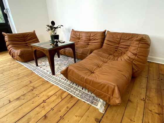 Image 1 of Togo Sofa Michel Ducaroy Ligne Roset 4-delig leer bruin