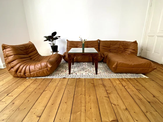 Image 1 of Togo Sofa Michel Ducaroy Ligne Roset 4-delig leer bruin