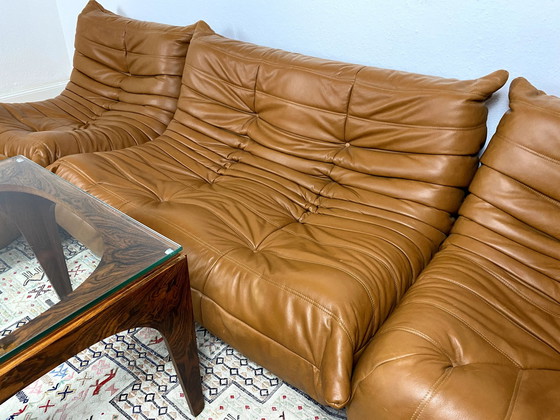 Image 1 of Togo Sofa Michel Ducaroy Ligne Roset 4-delig leer bruin