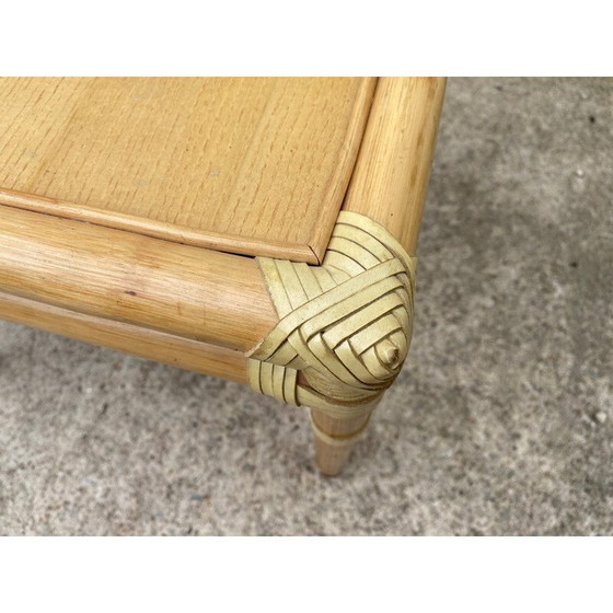 Image 1 of Vintage salontafel van rotan en eikenfineer voor Maugrion, 1980