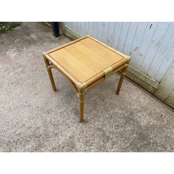 Image 1 of Vintage salontafel van rotan en eikenfineer voor Maugrion, 1980