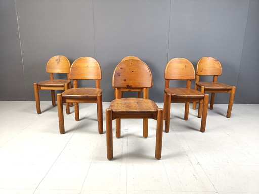 Vintage grenen houten eetkamerstoelen - 1980S - set van 6