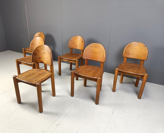 Image 1 of Vintage grenen houten eetkamerstoelen - 1980S - set van 6