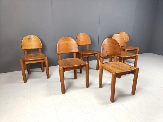 Image 1 of Vintage grenen houten eetkamerstoelen - 1980S - set van 6