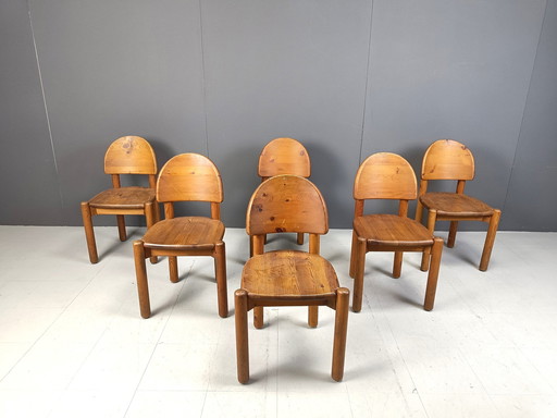 Vintage grenen houten eetkamerstoelen - 1980S - set van 6