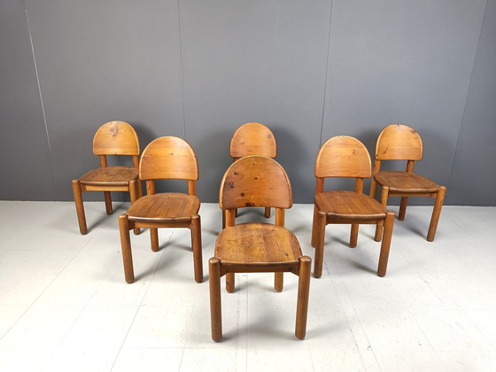 Image 1 of Vintage grenen houten eetkamerstoelen - 1980S - set van 6