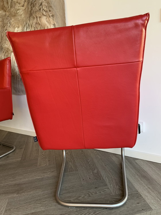 Image 1 of 6x JESS rood leren eetkamerfauteuil