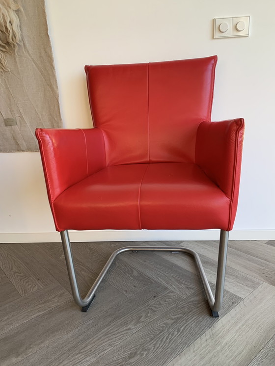 Image 1 of 6x JESS rood leren eetkamerfauteuil