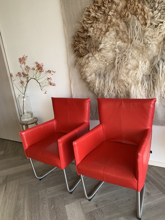 Image 1 of 6x JESS rood leren eetkamerfauteuil