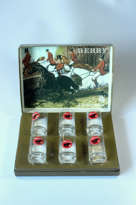 Image 1 of 6 borrelglaasjes Wmf Derby Mondgeblazen in originele doos - Vintage uit de jaren 70