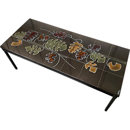 Vintage keramiek en stalen salontafel, jaren 1960