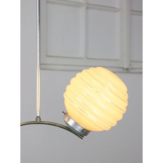 Image 1 of Vintage Art Deco plafondlamp met gele bol, Italië