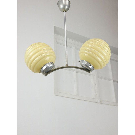 Vintage Art Deco plafondlamp met gele bol, Italië