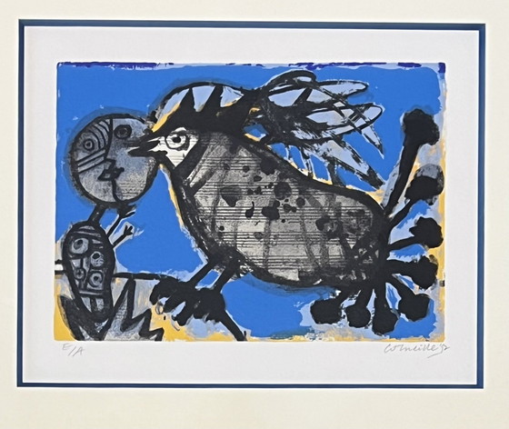 Image 1 of Gesigneerd; Guillaume Corneille ingelijste litho: L'Oiseau Musical, 1992