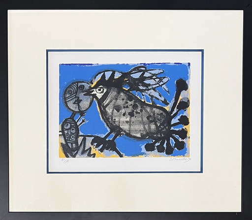 Gesigneerd; Guillaume Corneille ingelijste litho: L'Oiseau Musical, 1992